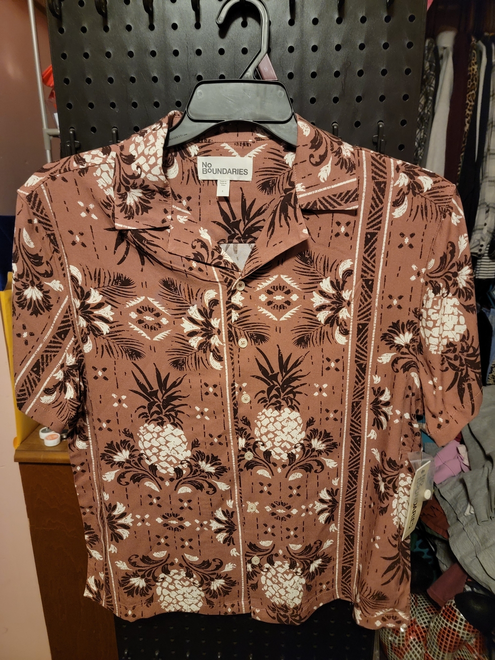 No Boundaries Brown Pineapple Print Button-Up Shirt
